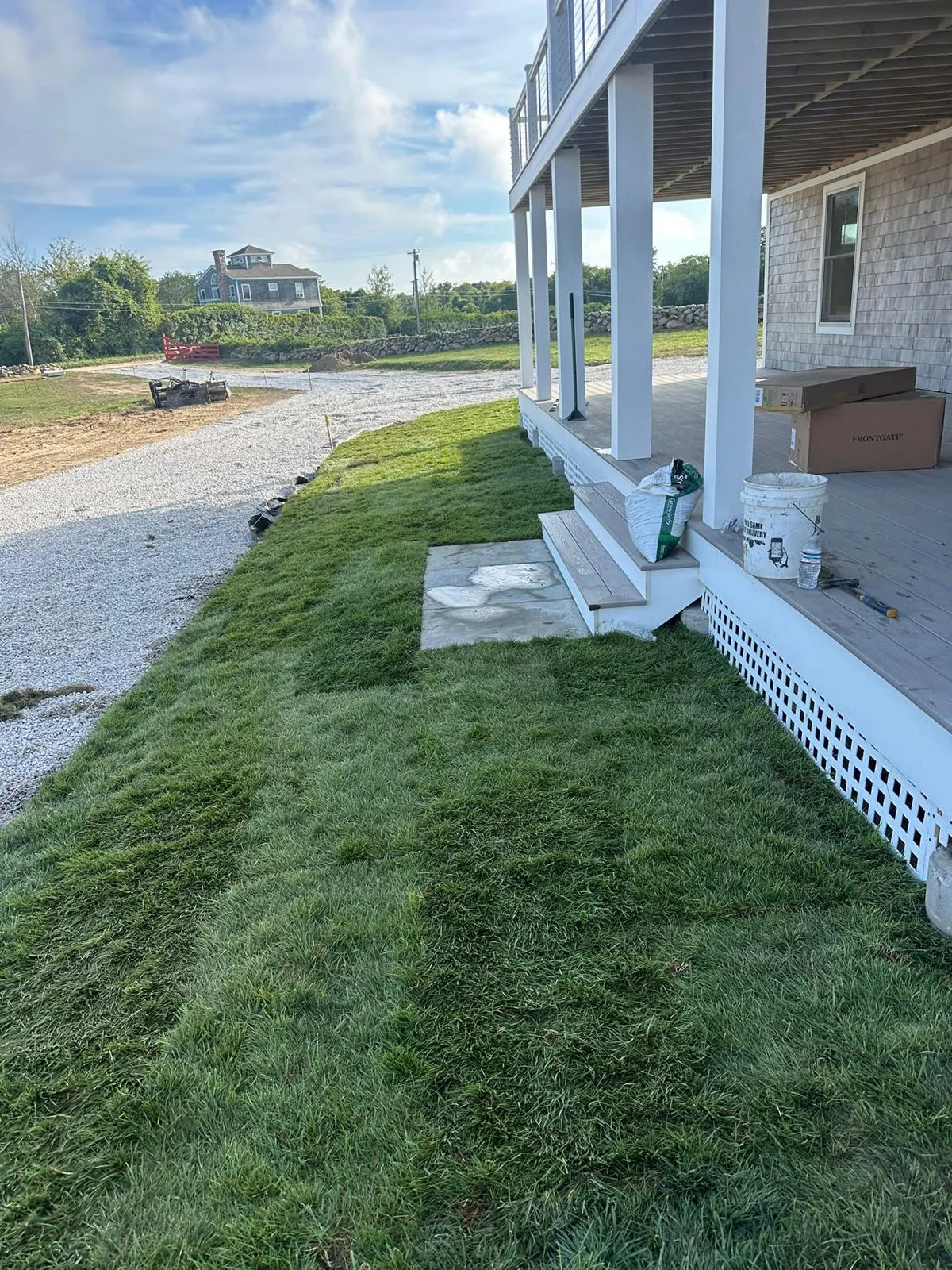 Completed lawn and exterior approach at a Block Island property